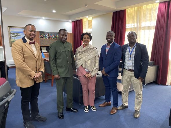 Dr. Kenneth Mubea (Capacity Development Lead, DE Africa), Dr. Emmanuel Nkurunziza (RCMRD Director General), Dr. Thembi Xaba (Managing Director, DE Africa) Zviko Mudimu (Head of Operations, DE Africa) and David Ongo (RCMRD)