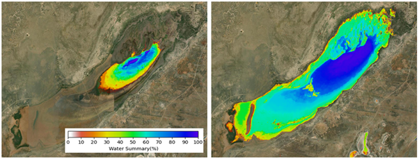 A close up of the late with percentage of water observed in 2019.