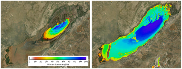 A close up of the late with percentage of water observed in 2019. 