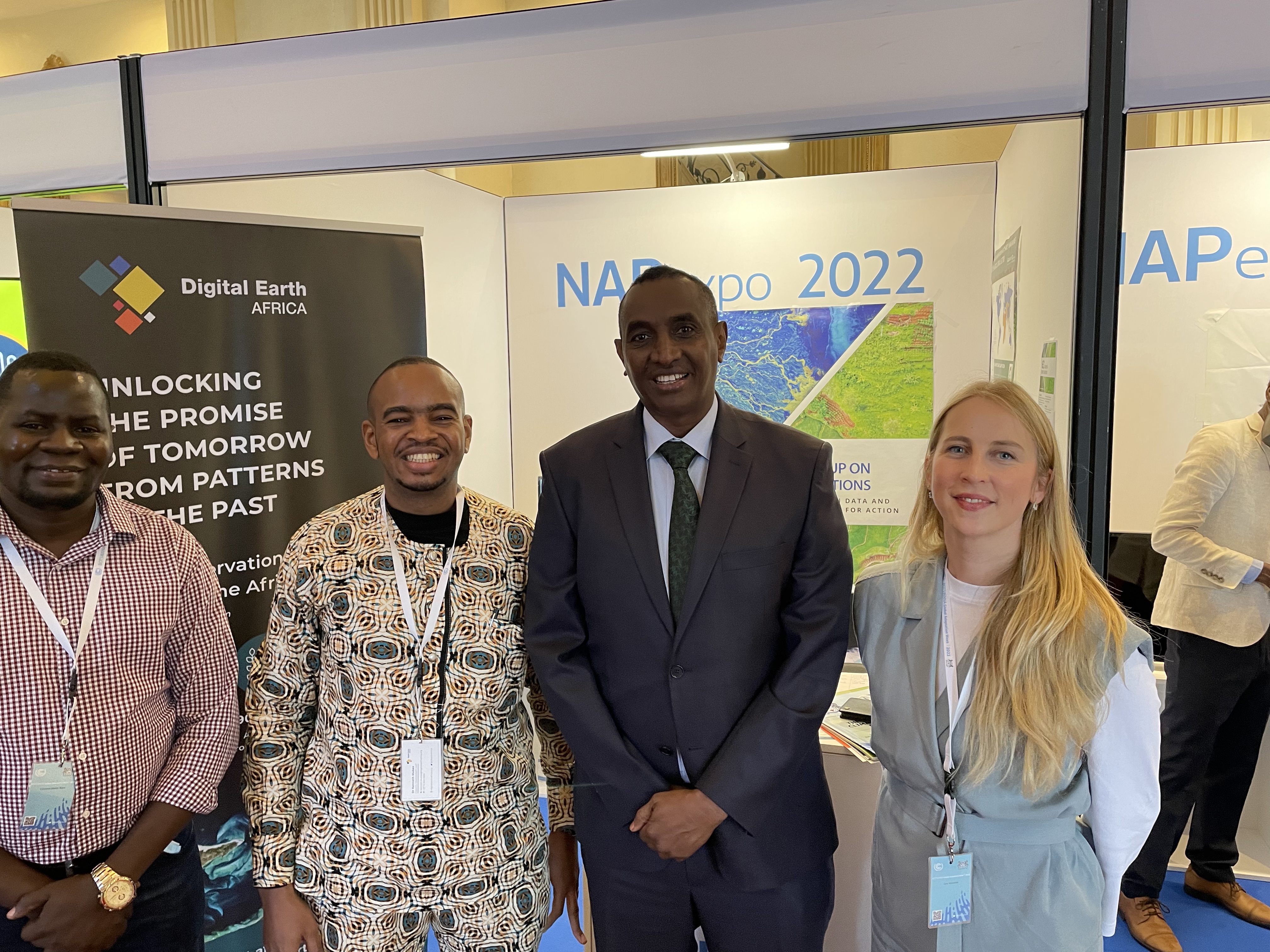 Calvince Wara – RCMRD, Dr. Kenneth Mubea – DE Africa, H.E. Amb. (Hon) Mohamed Shidiye – Kenyan High Commissioner to Botswana, and Dr. Sara Venturini– GEO