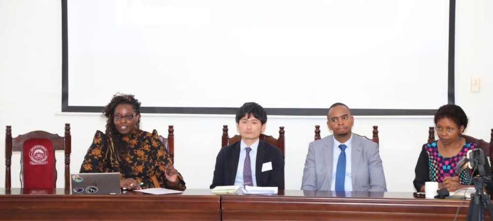 Figure 2: DE Africa at the session on Partnering For Peace & Prosperity (Research Institutes, Universities, NGOs). Enanga Daisy Fale (Space Futures Forum), Dr. Dr. Shohei Aoki - Jomo Kenyatta University of Agriculture and Technology, Dr. Kenneth Mubea – DE Africa, Dr. Patricia Kingori-Mugendi - CorpsAfrica-Kenya