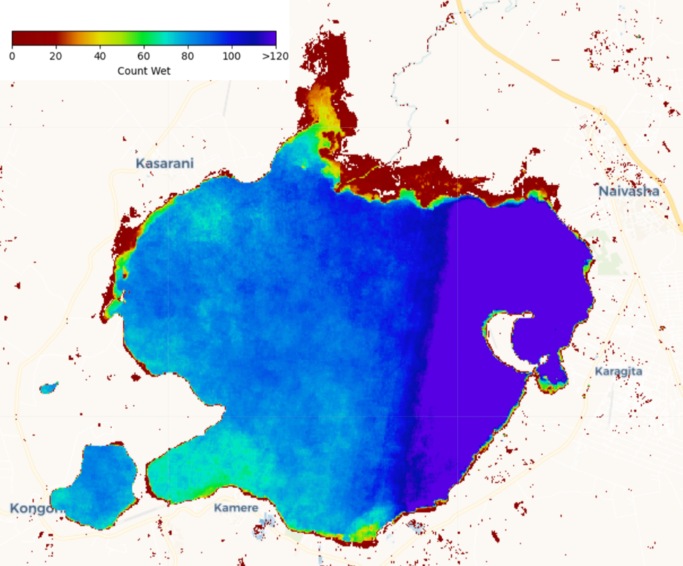 Count of Wet observation generated using WOfS