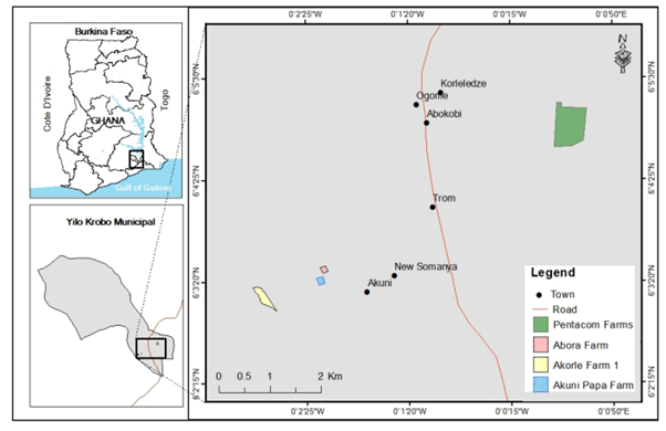 map of the project sites in Ghana