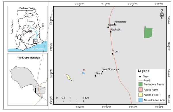 map of the project sites in Ghana 